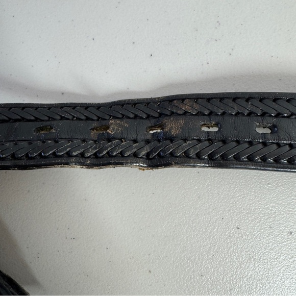 Vintage Western Rustic Tooled Leather Belt Black Silver Buckle Braided Sz 34 - Picture 13 of 16
